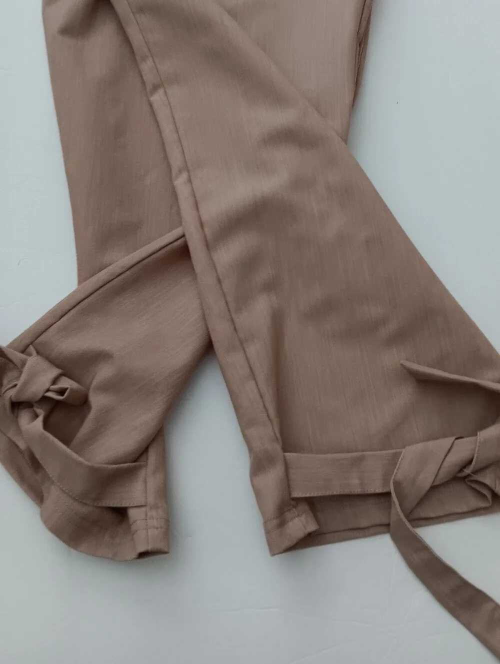 Grace Karin Beige Paperbag High Waist Bow Cuffs Side Zipper Women's Pants Sz L